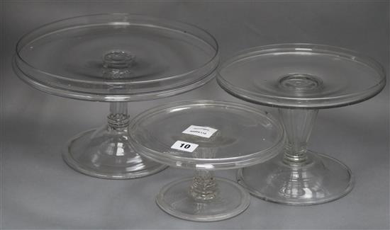 Three 19th century clear glass tazza largest diameter 31cm